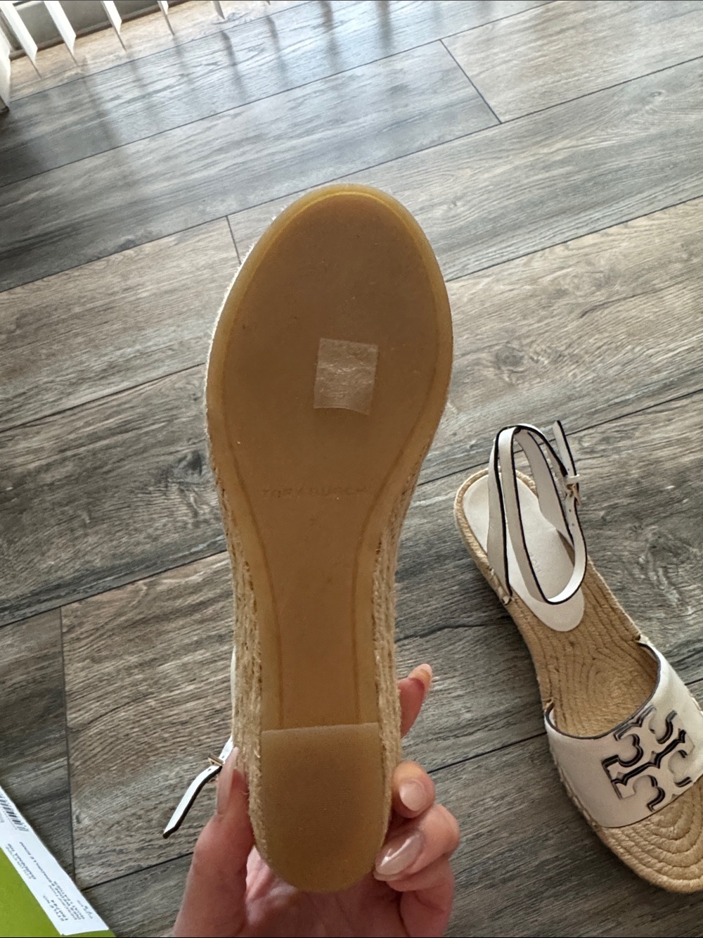 Tory Burch Cream Leather Espadrille Wedges with Logo Strap - Picture 5 of 8